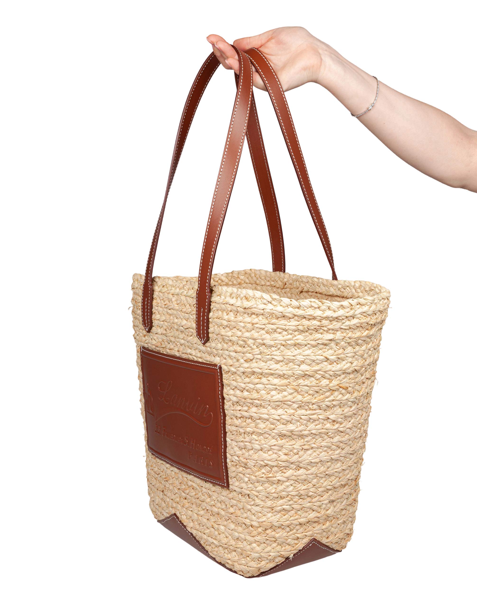 LANVIN RAFFIA AND LEATHER SHOPPING CATCH