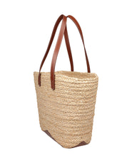 LANVIN RAFFIA AND LEATHER SHOPPING CATCH