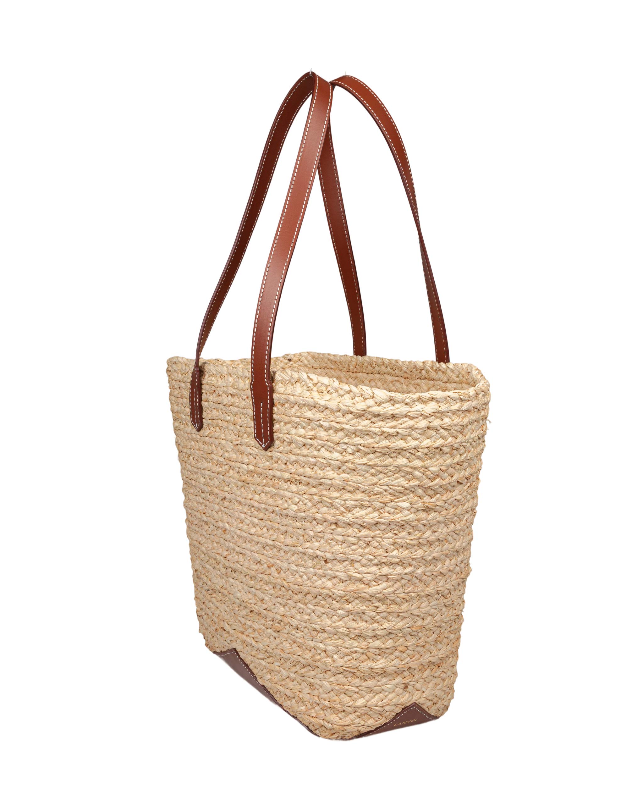 LANVIN RAFFIA AND LEATHER SHOPPING CATCH