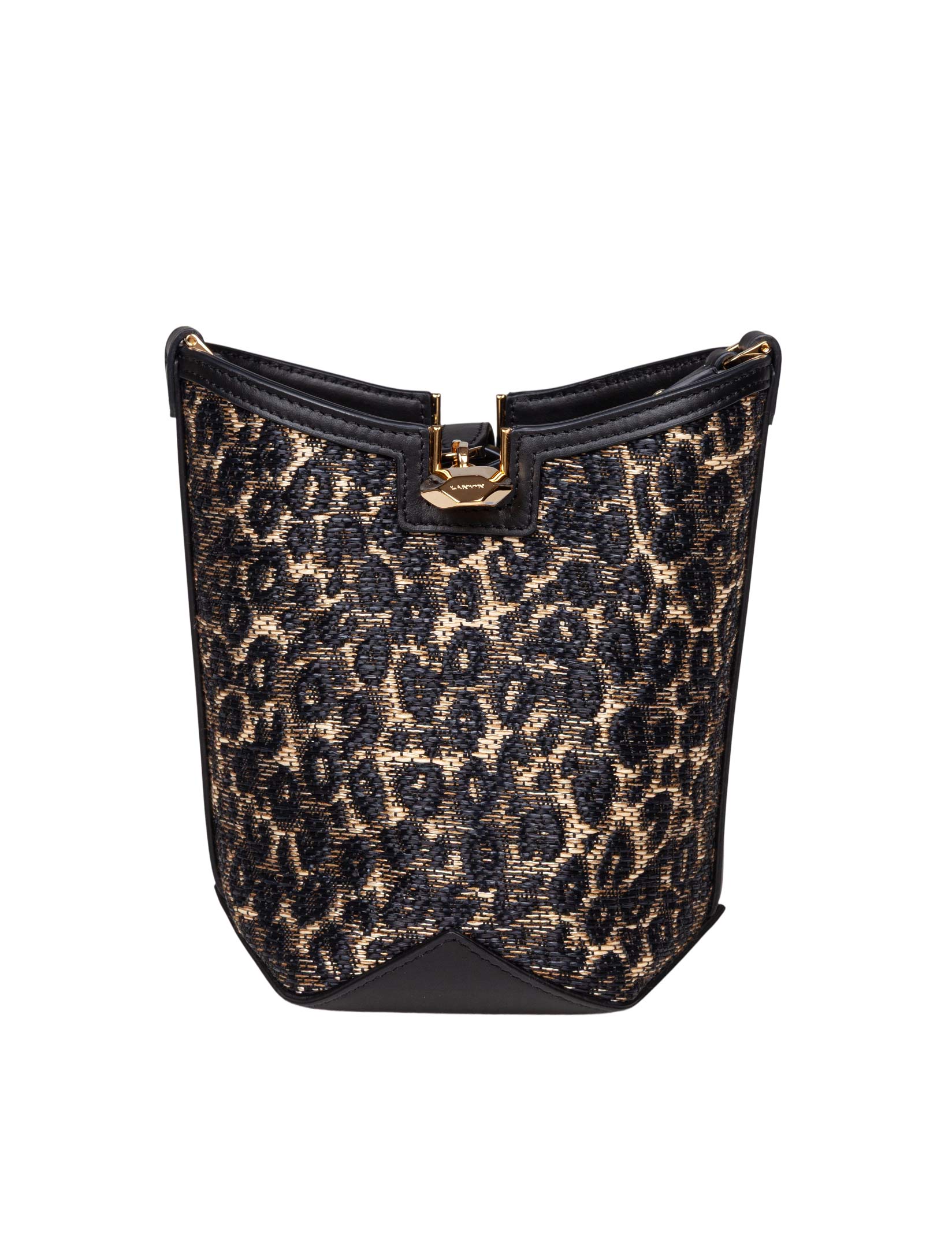 LANVIN BUCKET BAG WITH STRAP IN RAFFIA ANIMALIER