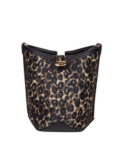 LANVIN BUCKET BAG WITH STRAP IN RAFFIA ANIMALIER