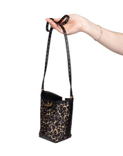 LANVIN BUCKET BAG WITH STRAP IN RAFFIA ANIMALIER
