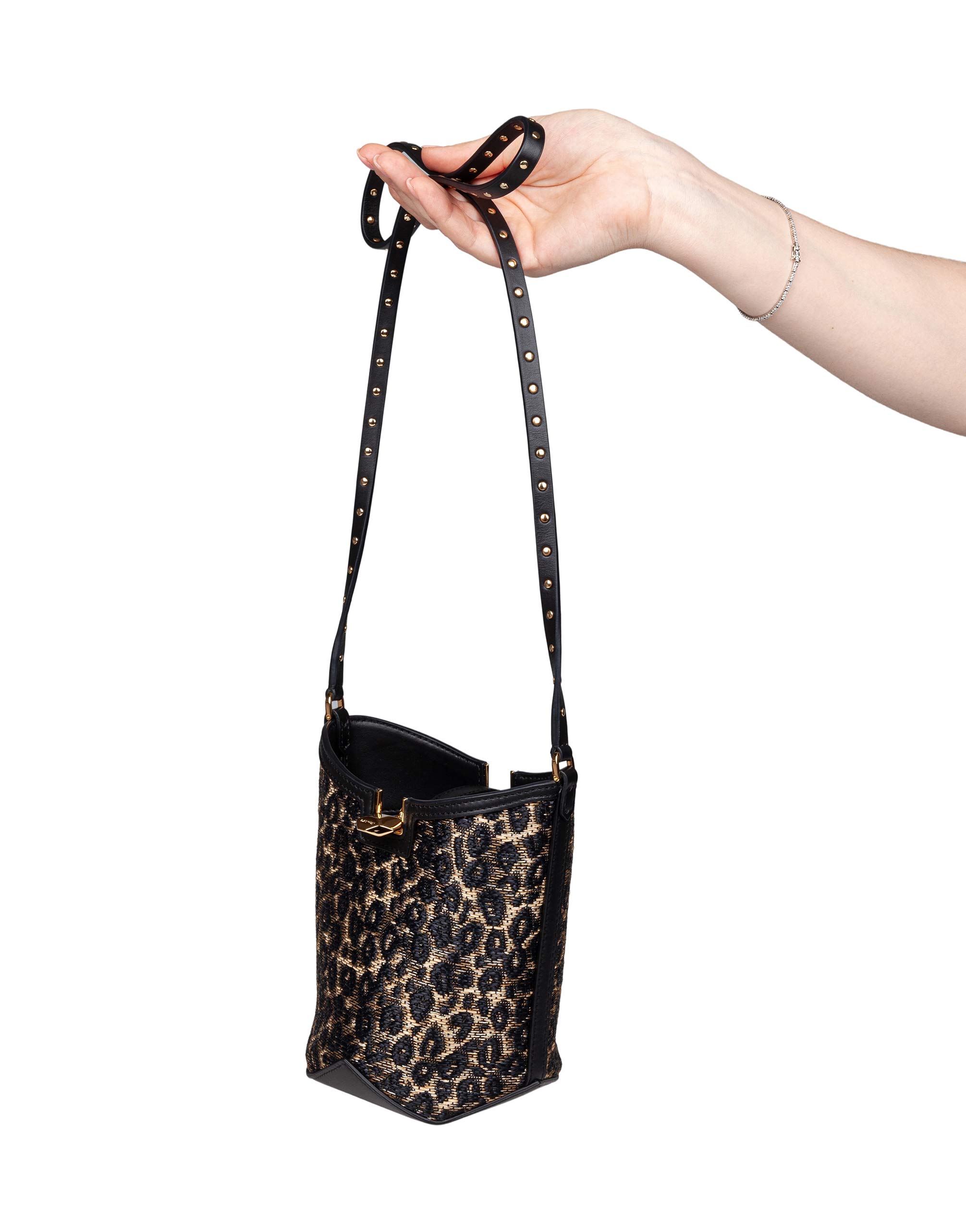 LANVIN BUCKET BAG WITH STRAP IN RAFFIA ANIMALIER