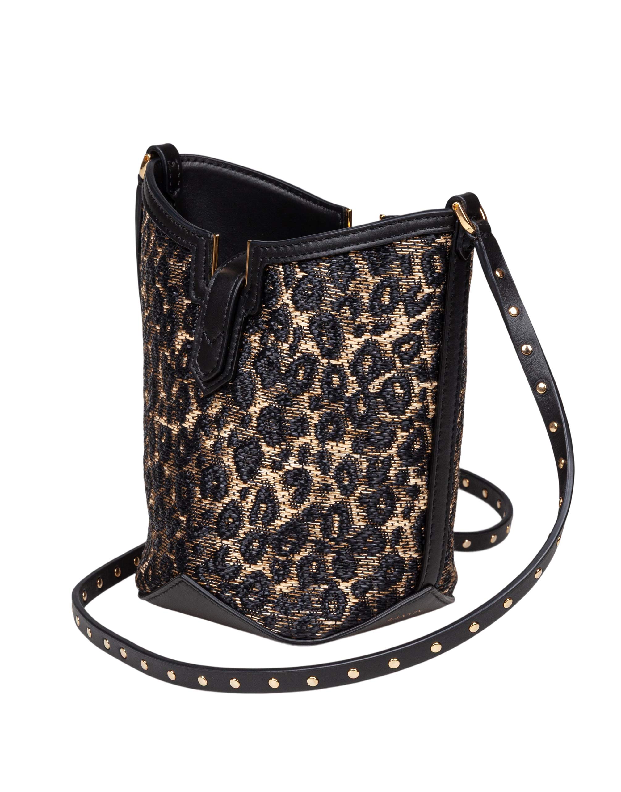 LANVIN BUCKET BAG WITH STRAP IN RAFFIA ANIMALIER