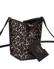 LANVIN BUCKET BAG WITH STRAP IN RAFFIA ANIMALIER