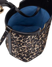 LANVIN BUCKET BAG WITH STRAP IN RAFFIA ANIMALIER