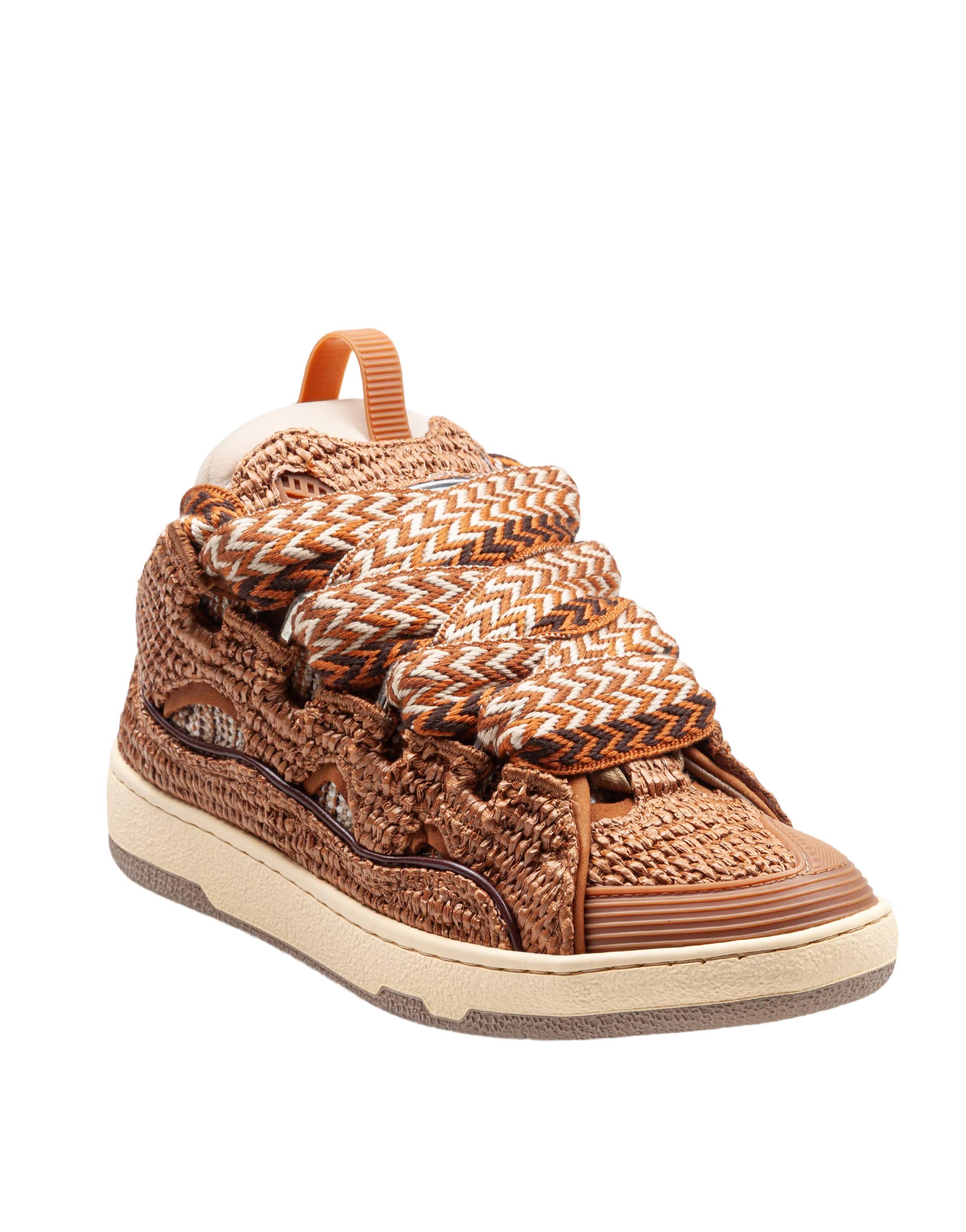 LANVIN CURB SNEAKERS IN BROWN AND TOBACCO RAFFIA