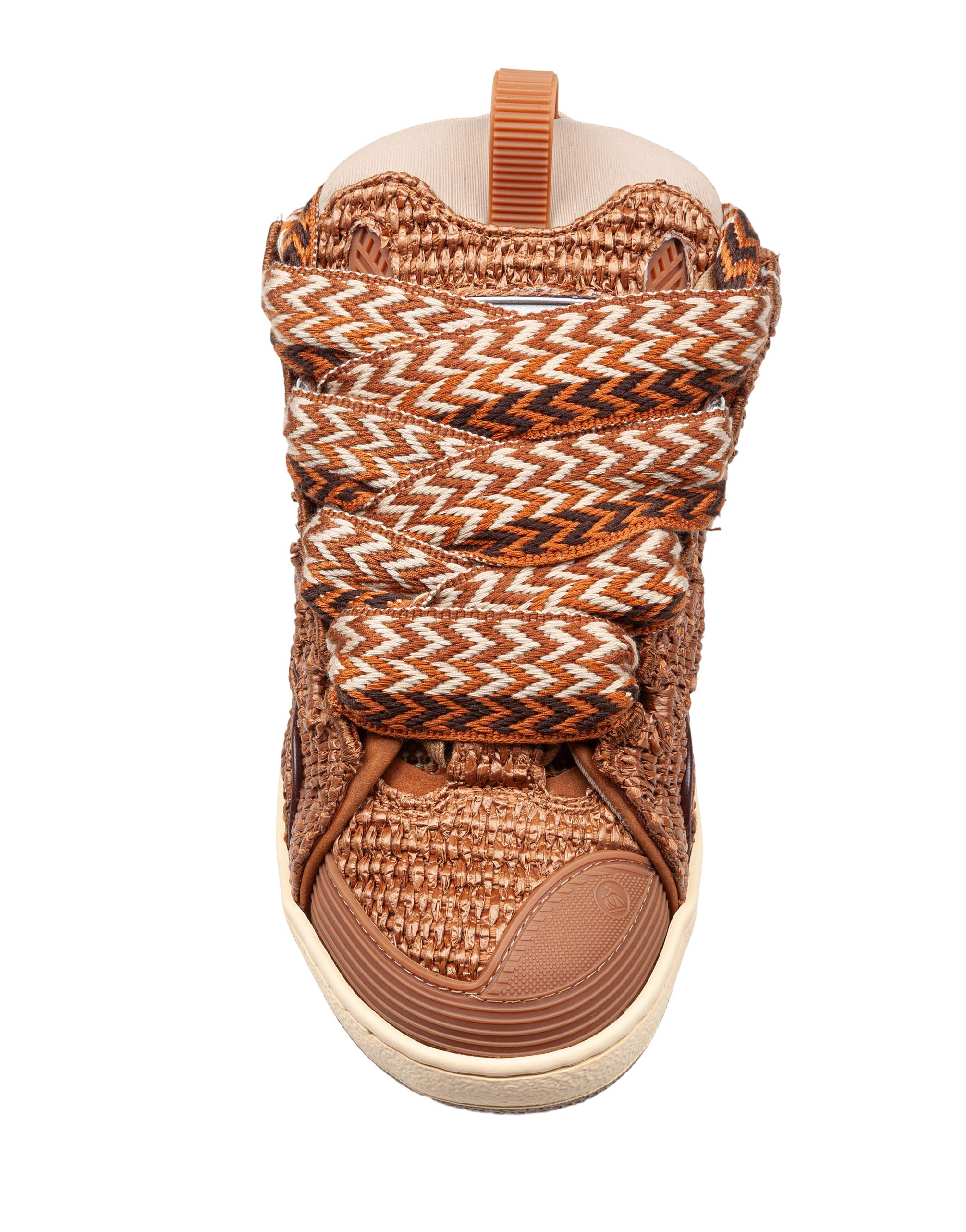 LANVIN CURB SNEAKERS IN BROWN AND TOBACCO RAFFIA