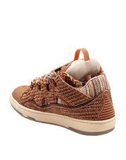 LANVIN CURB SNEAKERS IN BROWN AND TOBACCO RAFFIA