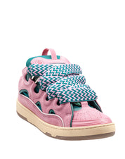 LANVIN CURB SNEAKERS IN PELLE E TESSUTO COLORE ROSA E VERDE