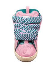 LANVIN CURB SNEAKERS IN PELLE E TESSUTO COLORE ROSA E VERDE