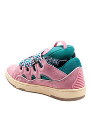 LANVIN CURB SNEAKERS IN PELLE E TESSUTO COLORE ROSA E VERDE