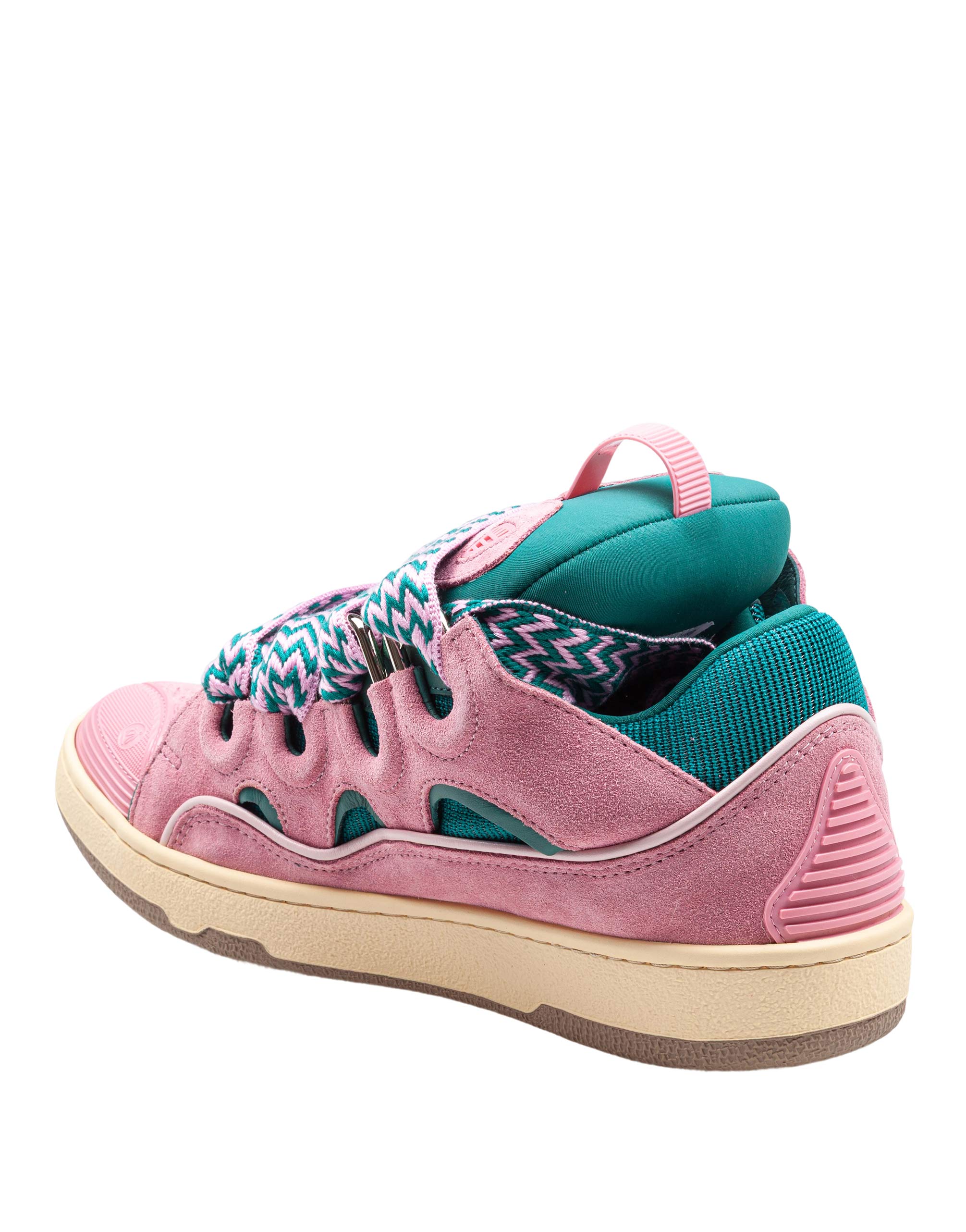 LANVIN CURB SNEAKERS IN PELLE E TESSUTO COLORE ROSA E VERDE