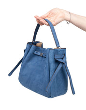 TORY BURCH ROMY BUCKET BAG IN NABUK SOFT BLUE