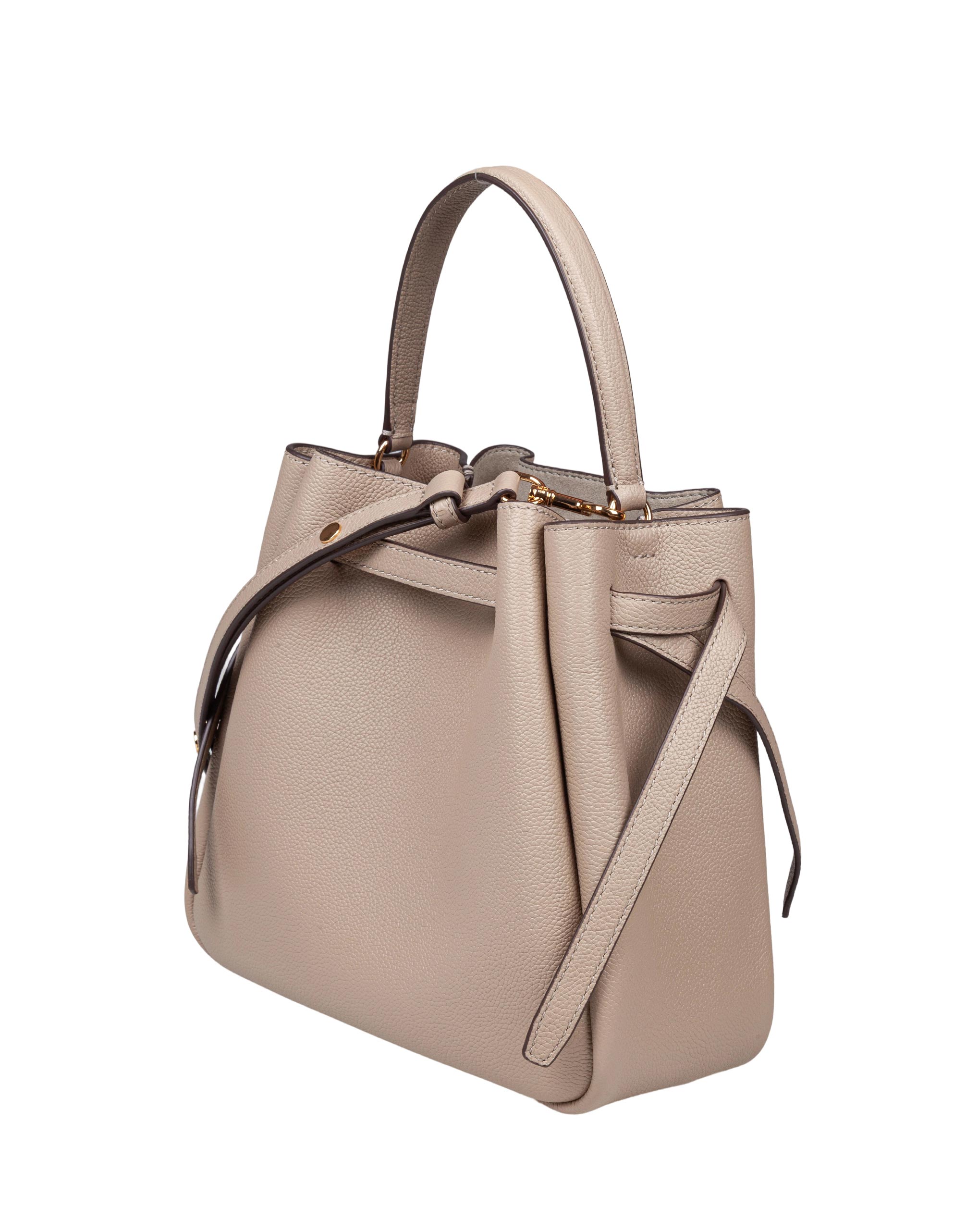 TORY BURCH ROMY BUCKET BAG IN PELLE COLORE CEMENTO