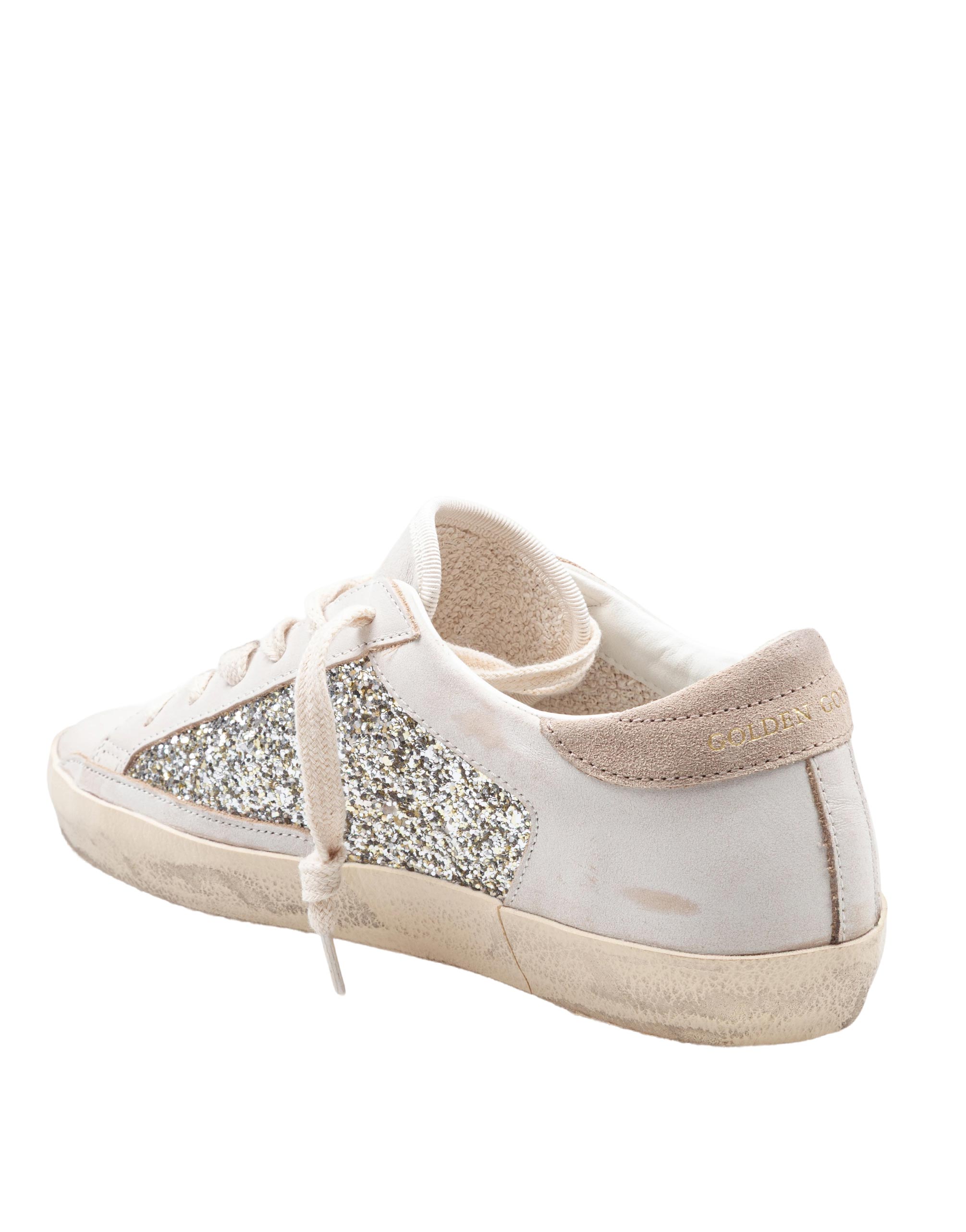 GOLDEN GOOSE SNEAKERS SUPERSTAR IN PELLE BIANCA CON DETTAGLI GLITTERATI
