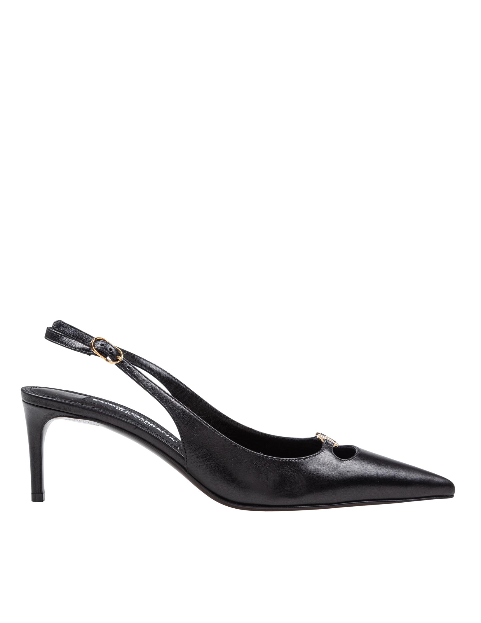 DOLCE & GABBANA BLACK LEATHER SLINGBACK WITH LOGO
