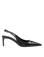 DOLCE & GABBANA BLACK LEATHER SLINGBACK WITH LOGO