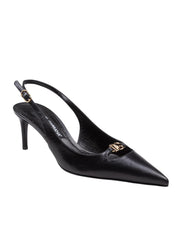 DOLCE & GABBANA BLACK LEATHER SLINGBACK WITH LOGO