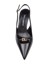 DOLCE & GABBANA BLACK LEATHER SLINGBACK WITH LOGO
