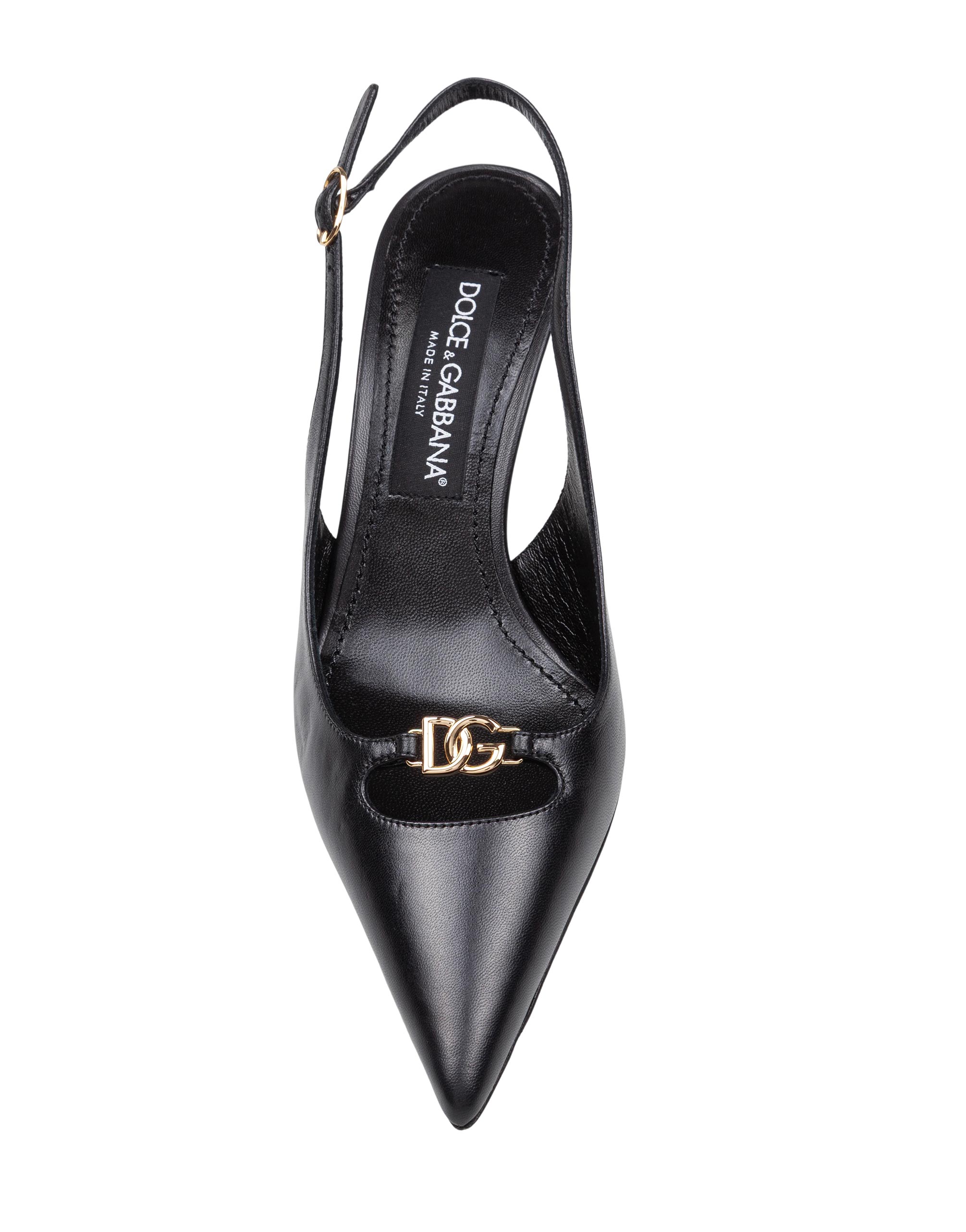 DOLCE & GABBANA BLACK LEATHER SLINGBACK WITH LOGO
