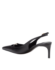 DOLCE & GABBANA BLACK LEATHER SLINGBACK WITH LOGO