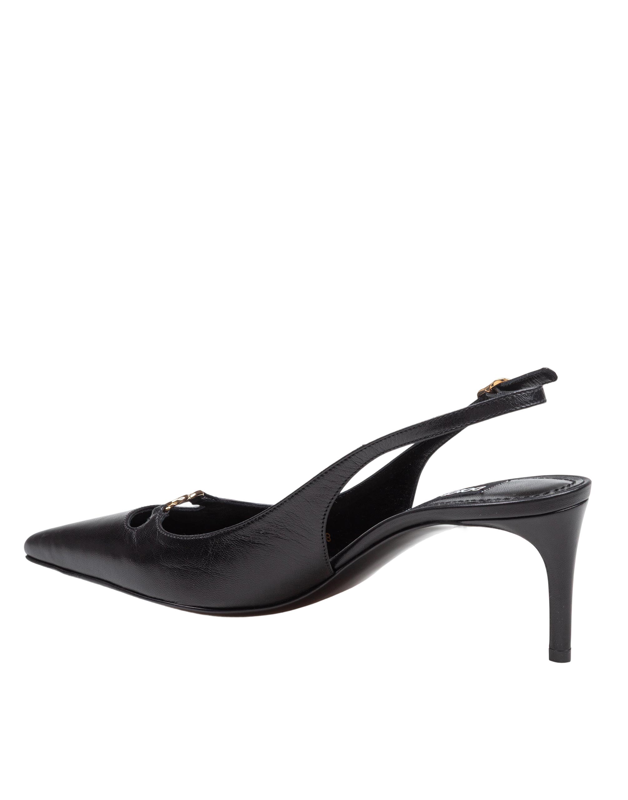 DOLCE & GABBANA BLACK LEATHER SLINGBACK WITH LOGO
