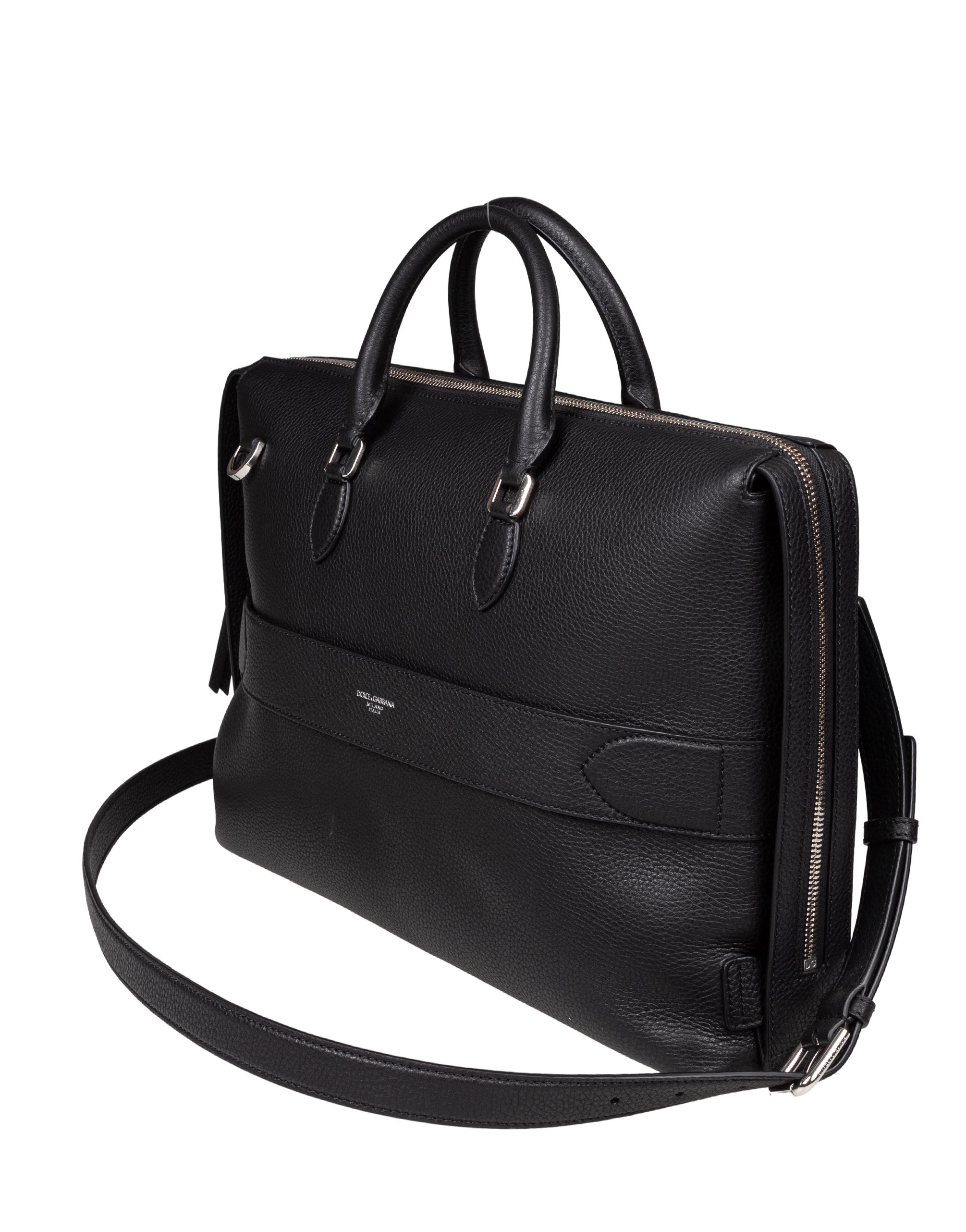 DOLCE & GABBANA BLACK LEATHER BRIEFCASE