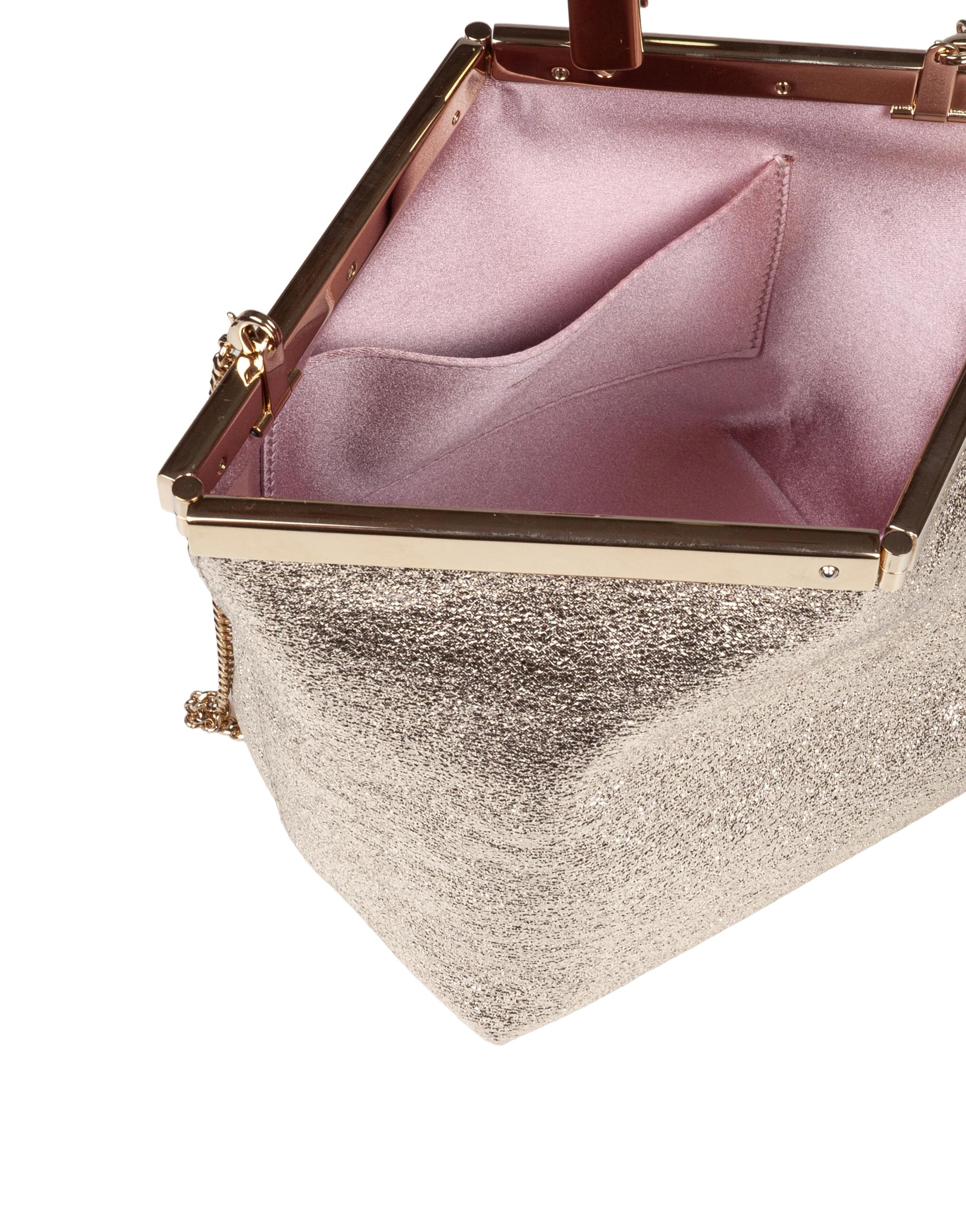 JIMMY CHOO POCHETTE GANACHE IN PELLE COLORE PLATINO