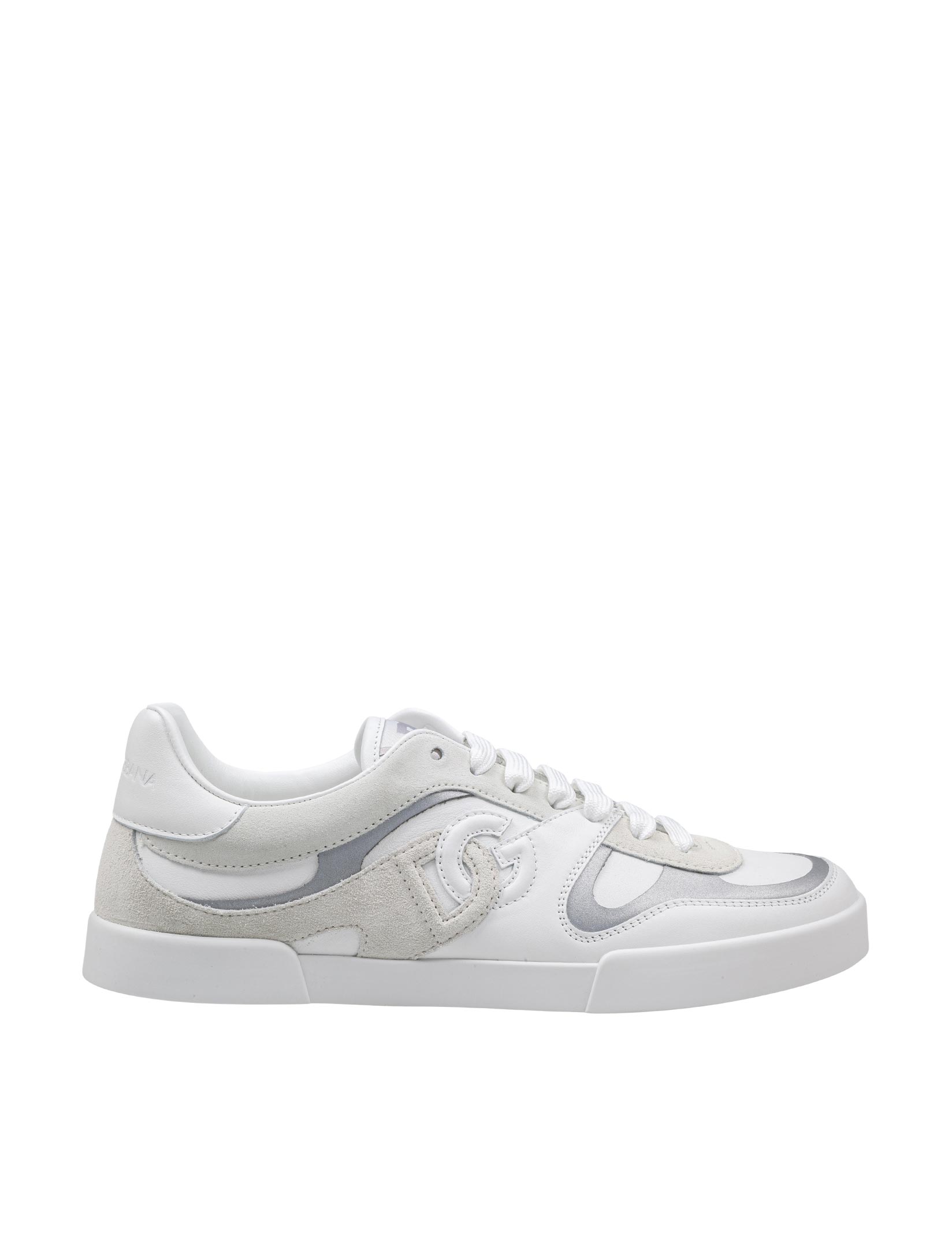DOLCE & GABBANA SNEAKERS PORTOFINO IN PELLE BIANCA E SILVER