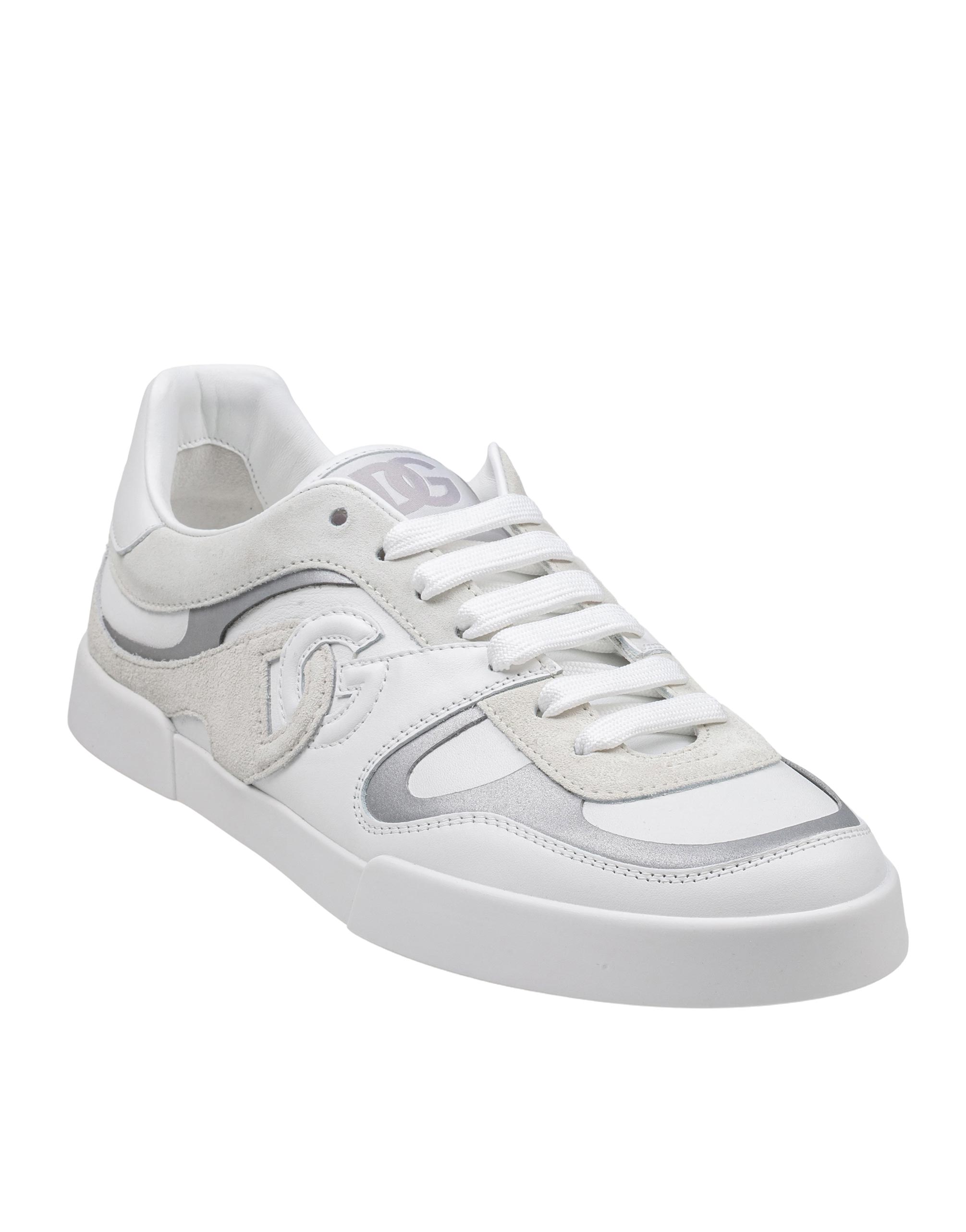 DOLCE & GABBANA SNEAKERS PORTOFINO IN PELLE BIANCA E SILVER