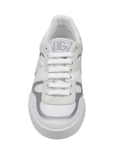 DOLCE & GABBANA SNEAKERS PORTOFINO IN PELLE BIANCA E SILVER
