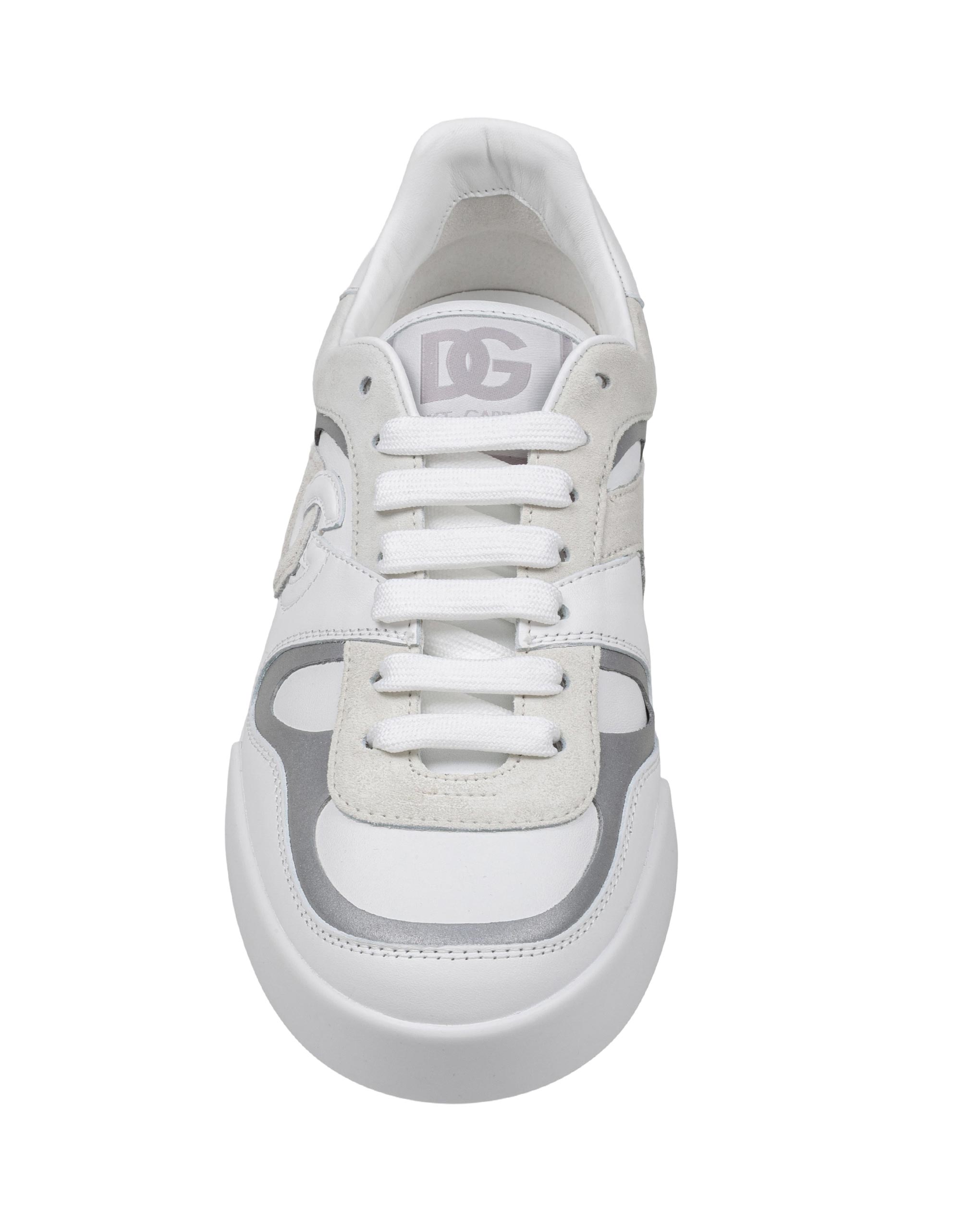 DOLCE & GABBANA SNEAKERS PORTOFINO IN PELLE BIANCA E SILVER