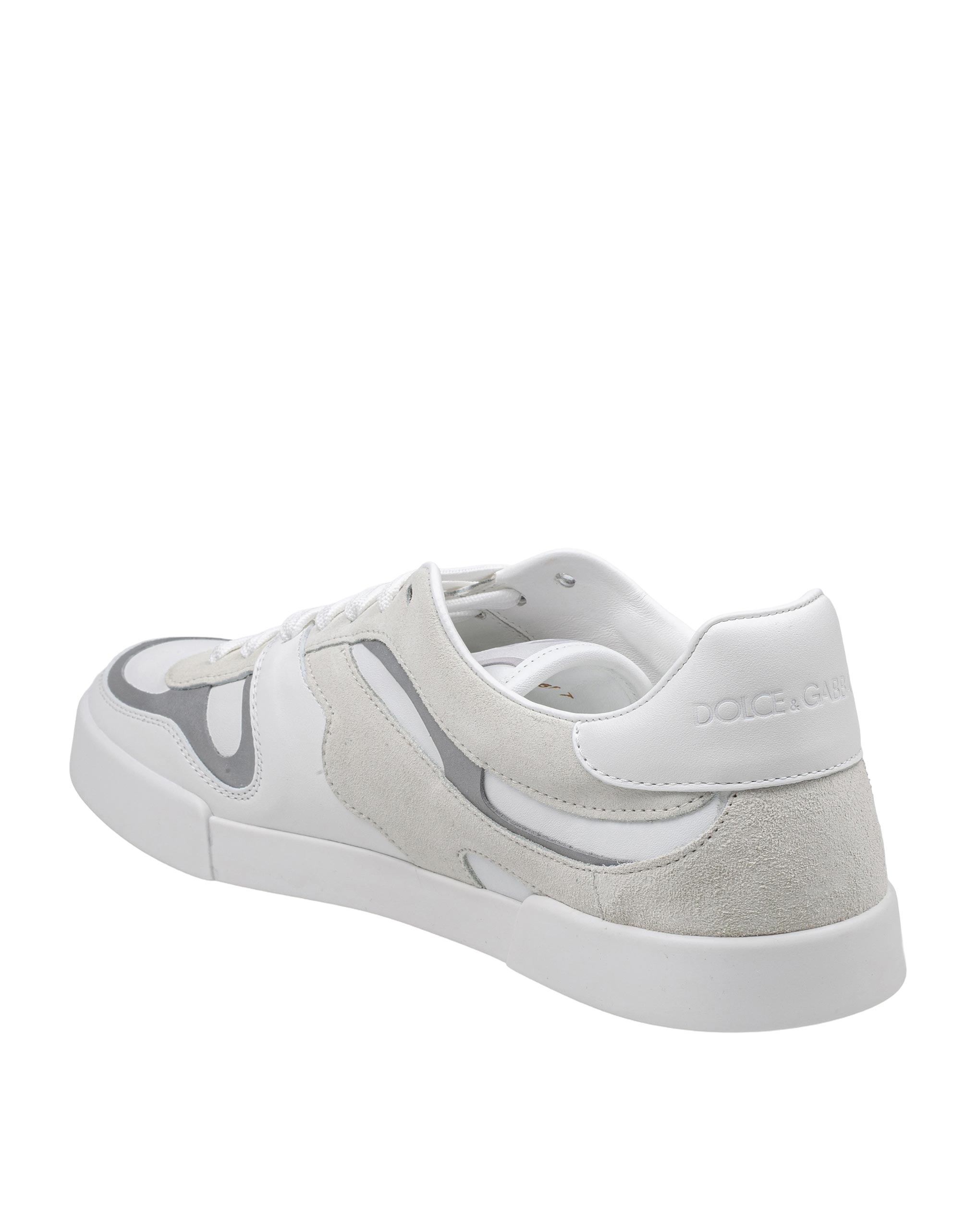 DOLCE & GABBANA SNEAKERS PORTOFINO IN PELLE BIANCA E SILVER