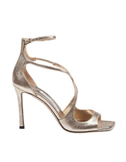 JIMMY CHOO AZIA 95 PLATINUM METALLIC LEATHER SANDAL