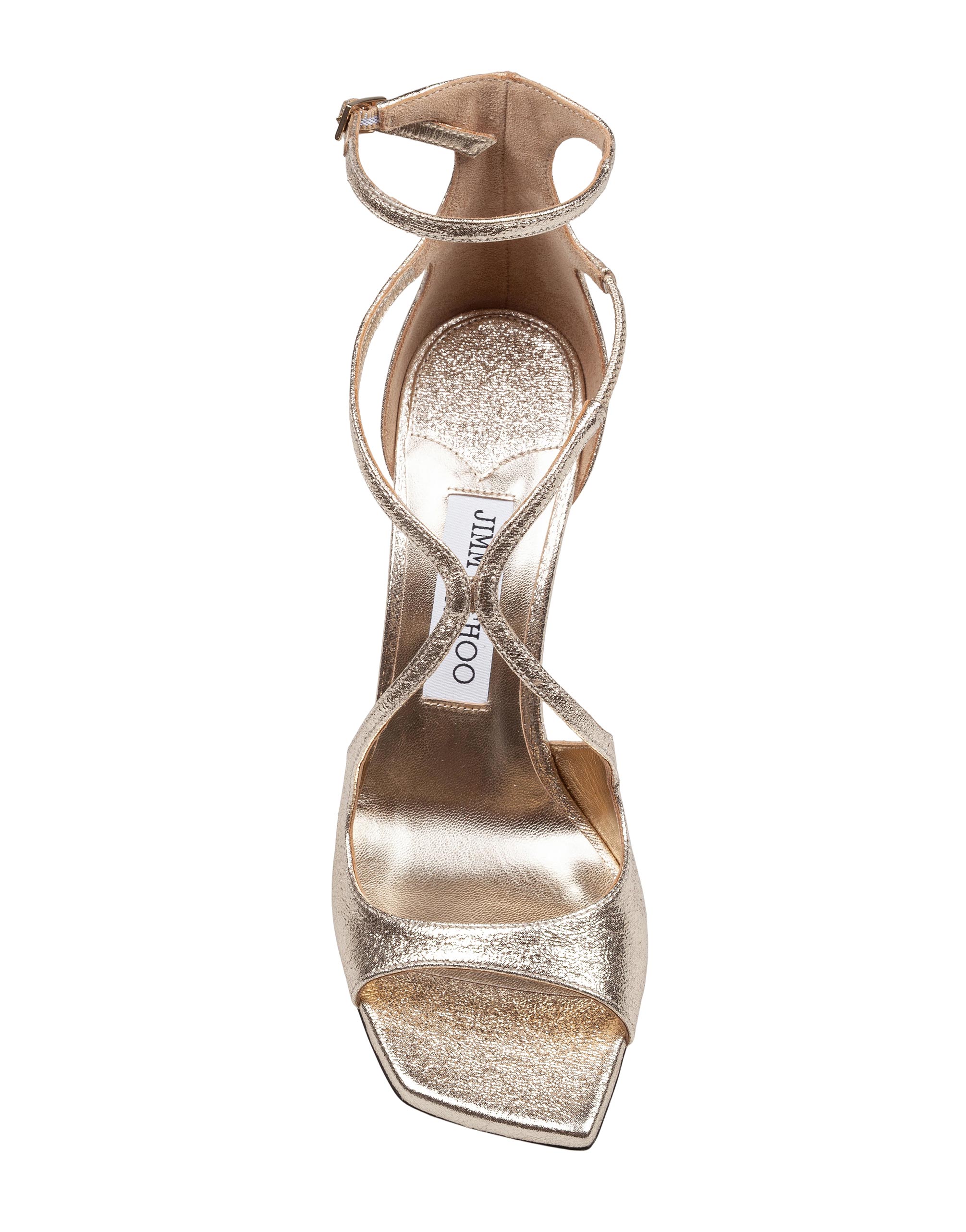 JIMMY CHOO AZIA 95 PLATINUM METALLIC LEATHER SANDAL