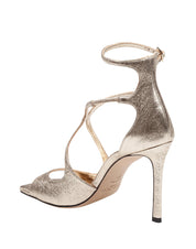 JIMMY CHOO AZIA 95 PLATINUM METALLIC LEATHER SANDAL