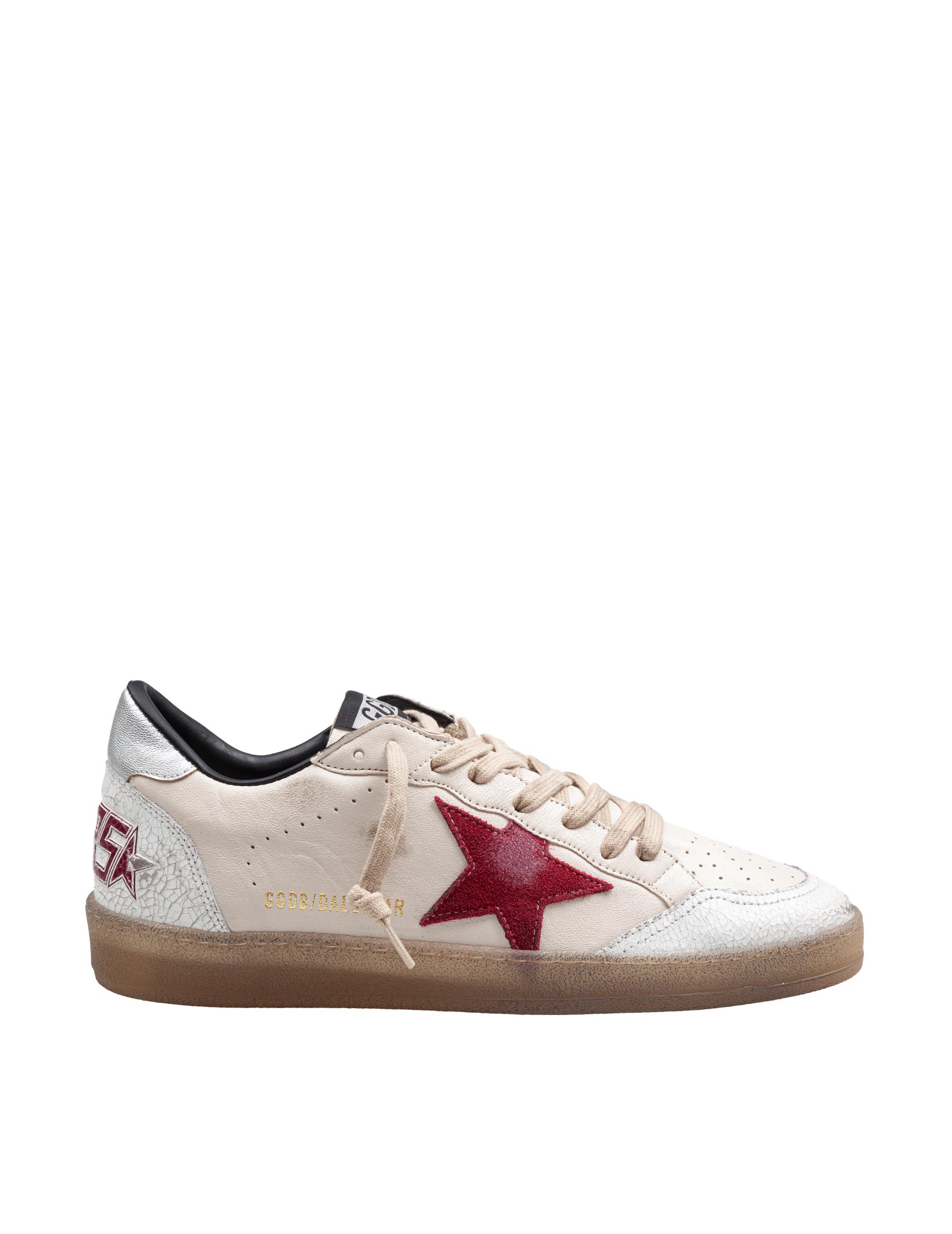 GOLDEN GOOSE SNEAKERS BALLSTAR IN NAPPA COLORE BURRO E ROSSO