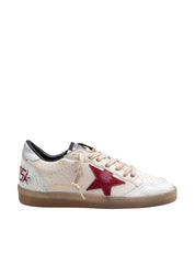 GOLDEN GOOSE SNEAKERS BALLSTAR IN NAPPA COLORE BURRO E ROSSO