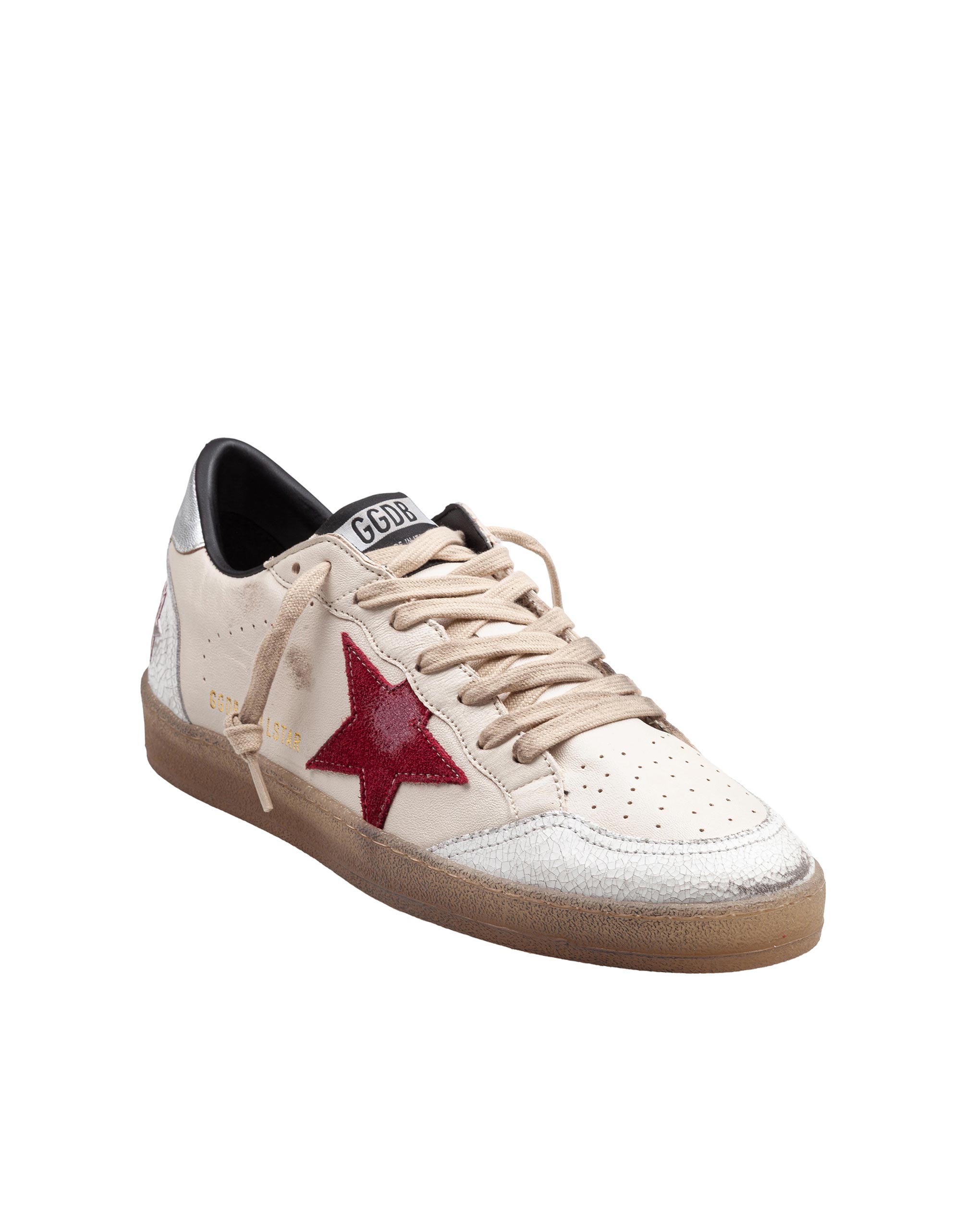 GOLDEN GOOSE SNEAKERS BALLSTAR IN NAPPA COLORE BURRO E ROSSO