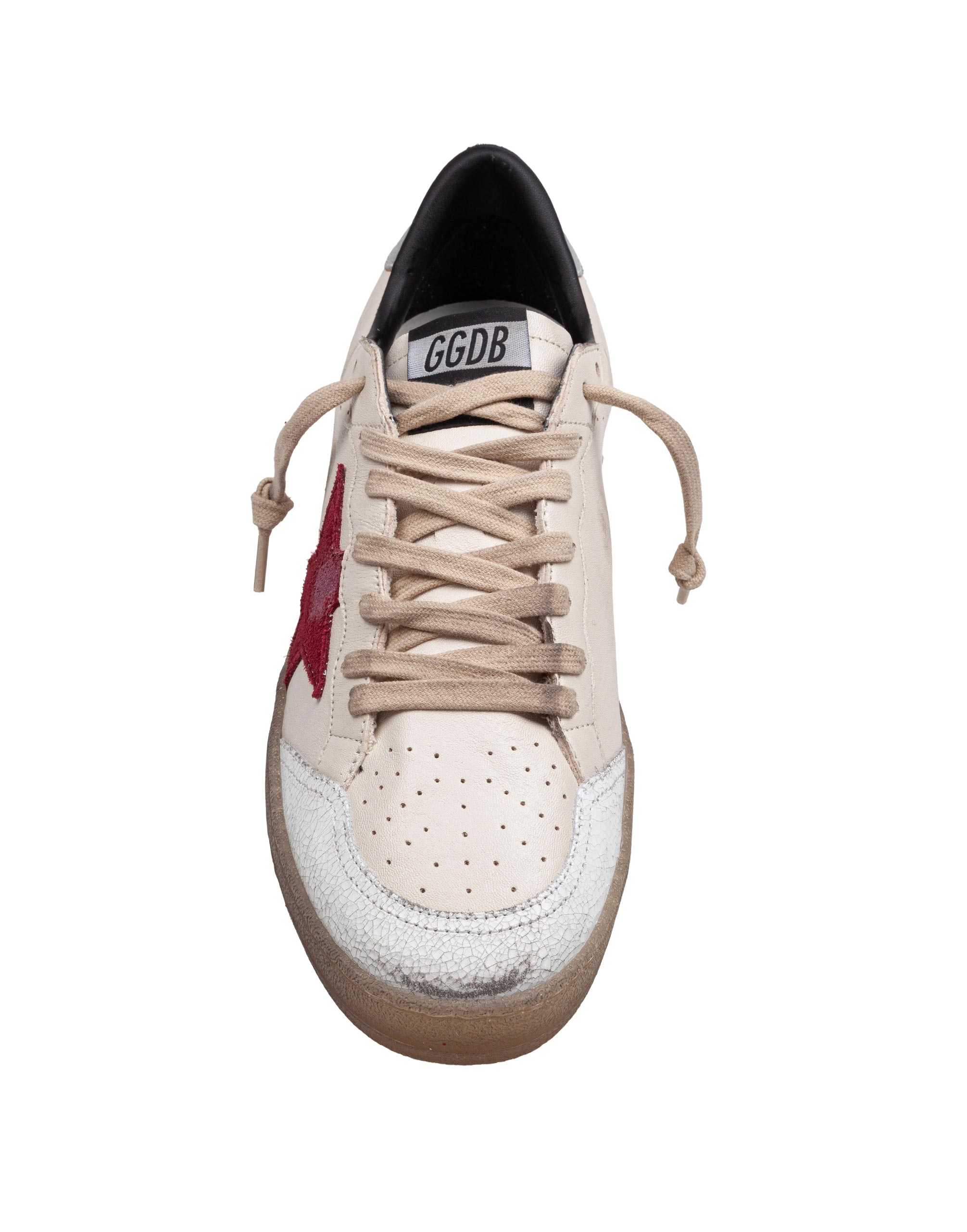 GOLDEN GOOSE SNEAKERS BALLSTAR IN NAPPA COLORE BURRO E ROSSO