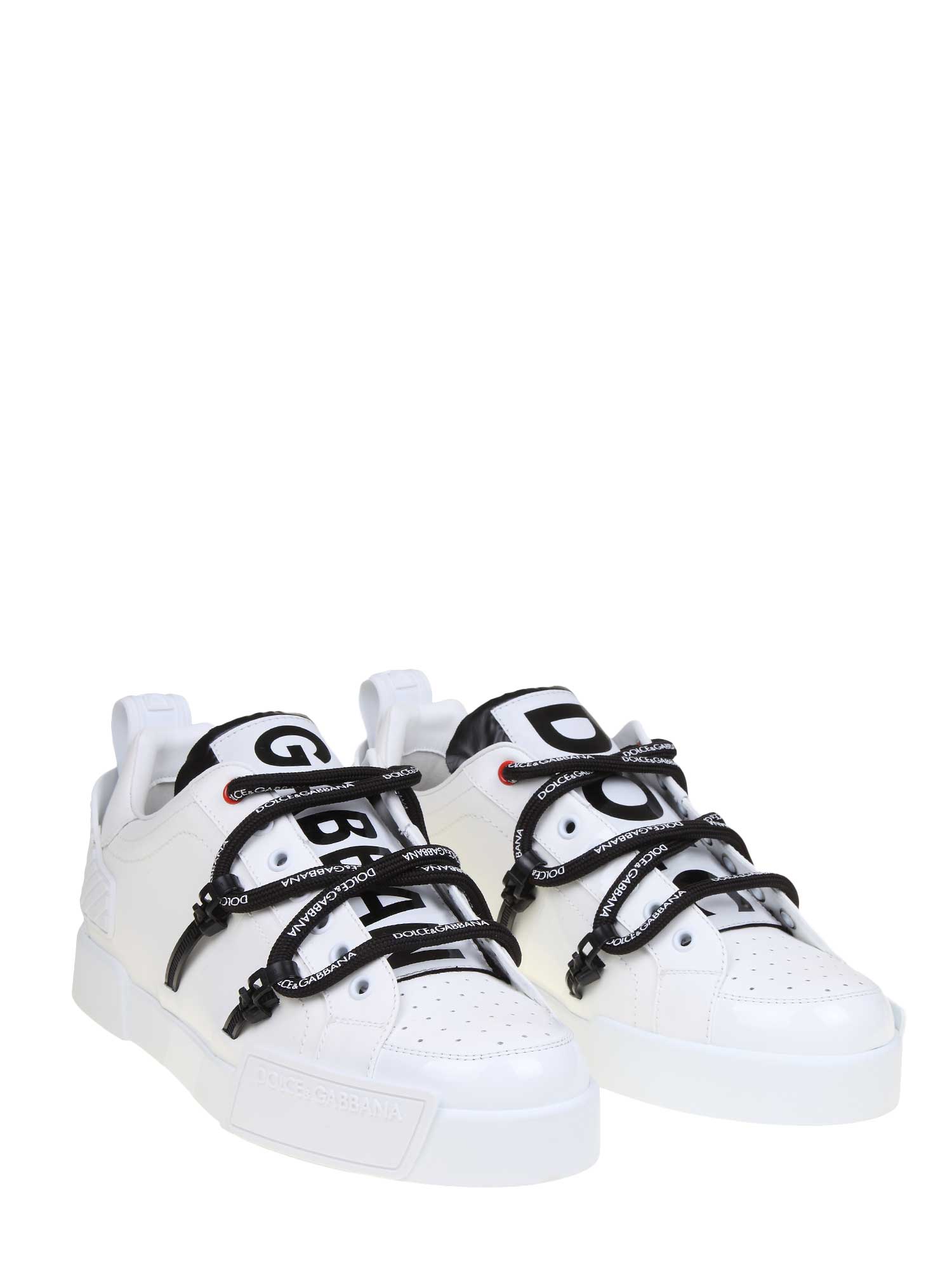 DOLCE & GABBANA PORTOFINO LEATHER AND PATENT LEATHER SNEAKERS