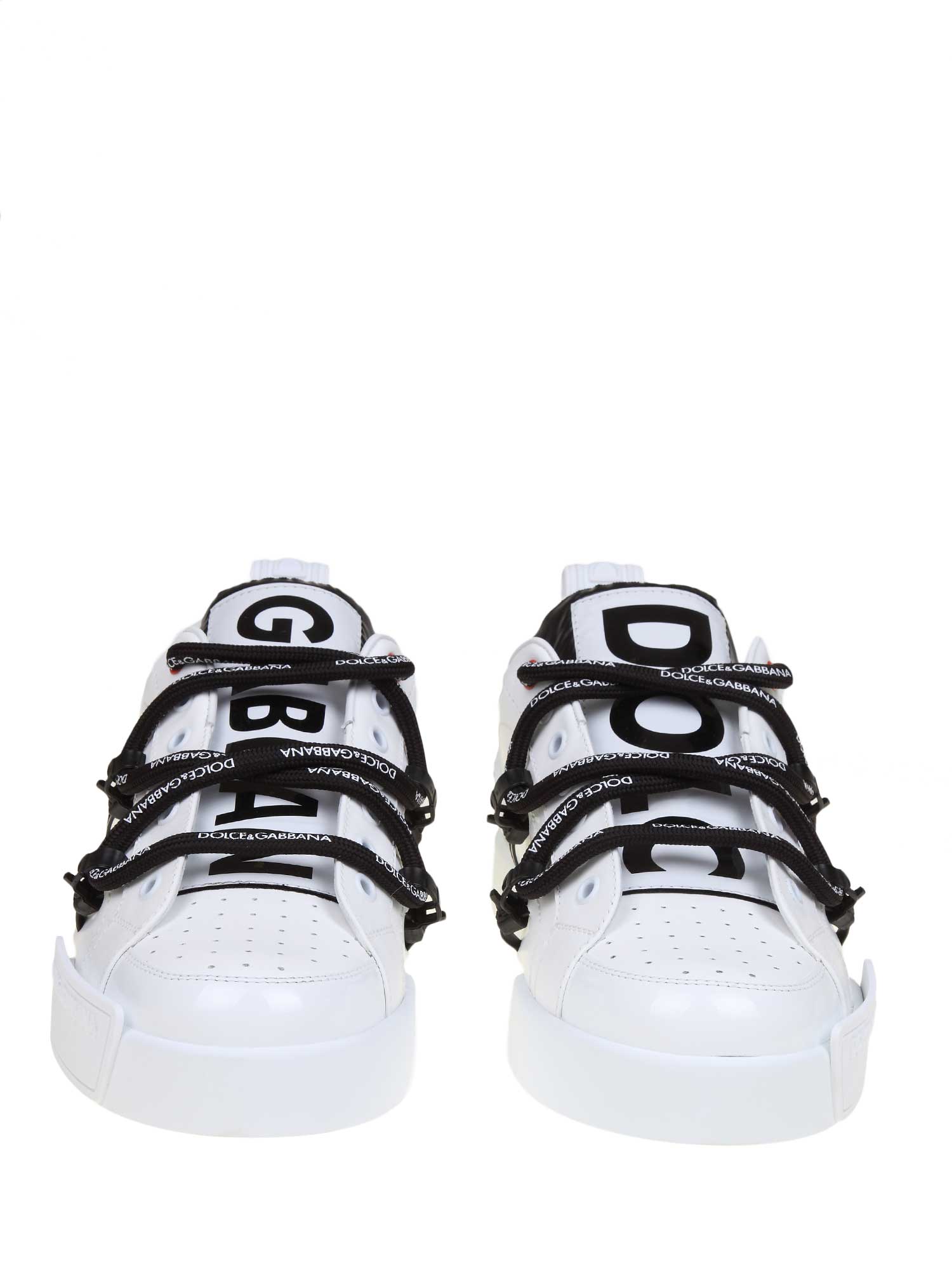 DOLCE & GABBANA PORTOFINO LEATHER AND PATENT LEATHER SNEAKERS