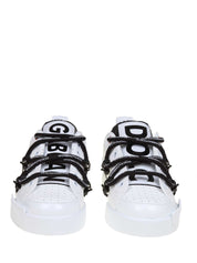 DOLCE & GABBANA PORTOFINO LEATHER AND PATENT LEATHER SNEAKERS