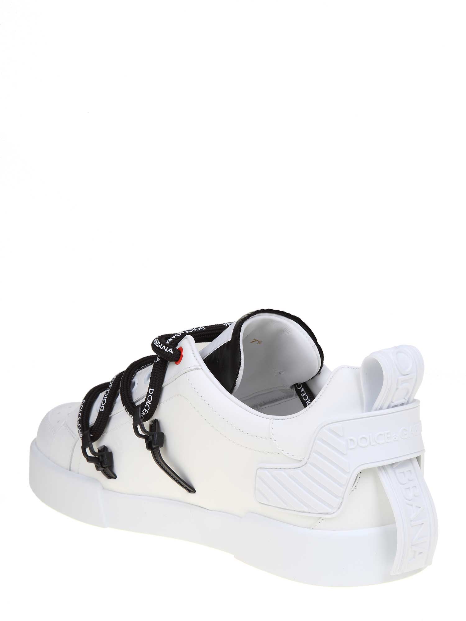 DOLCE & GABBANA PORTOFINO LEATHER AND PATENT LEATHER SNEAKERS