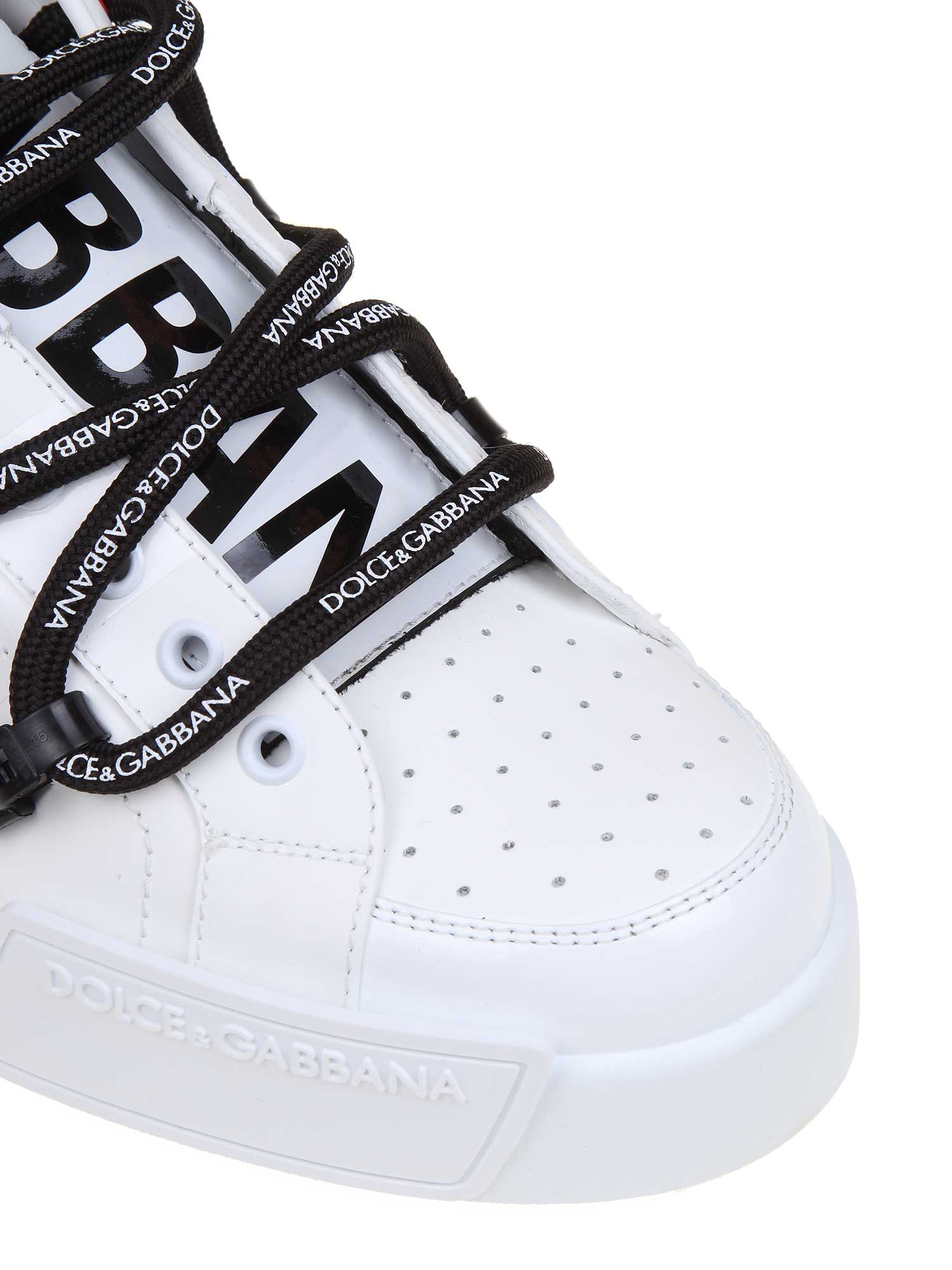 DOLCE & GABBANA PORTOFINO LEATHER AND PATENT LEATHER SNEAKERS