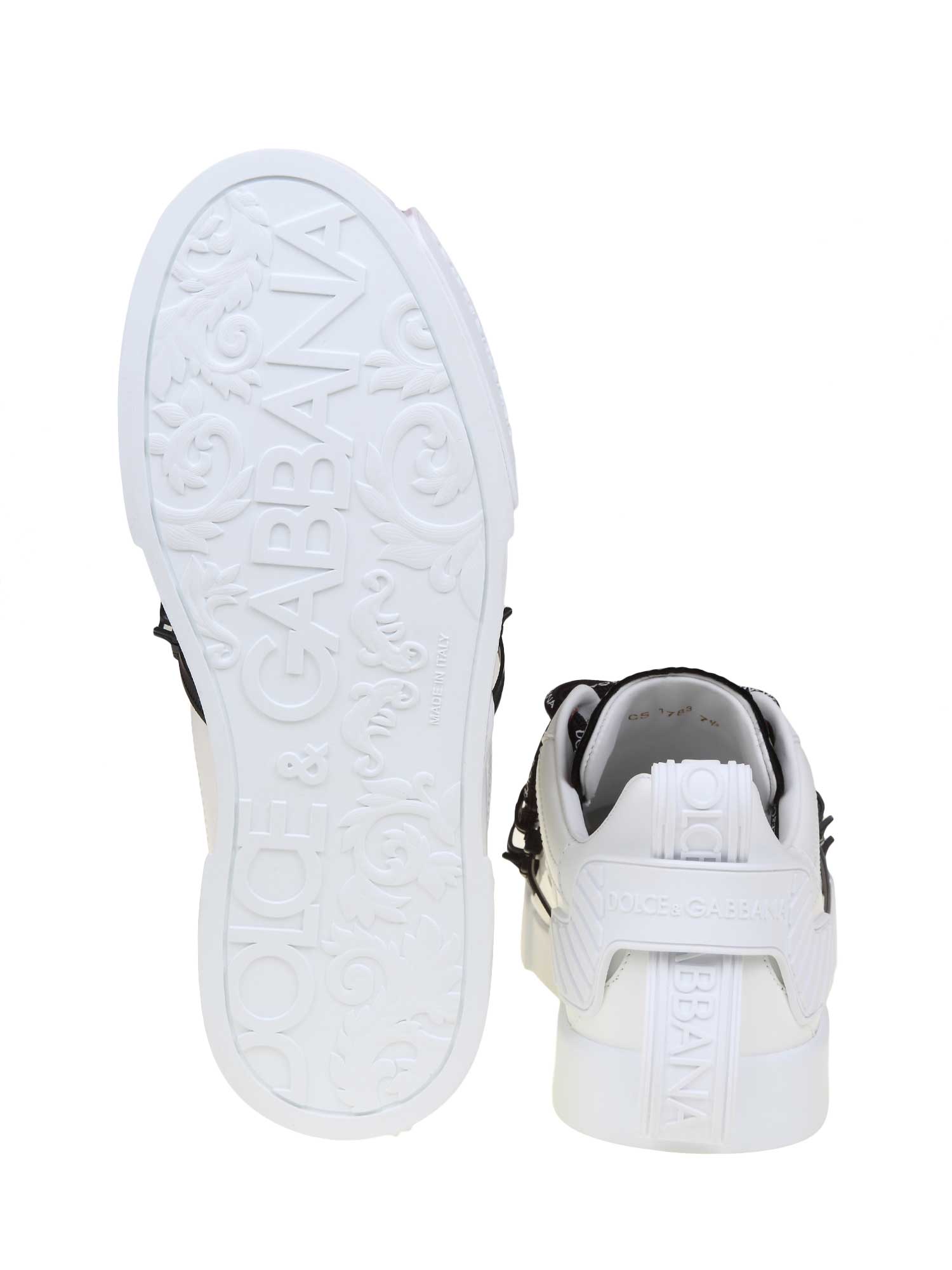 DOLCE & GABBANA PORTOFINO LEATHER AND PATENT LEATHER SNEAKERS