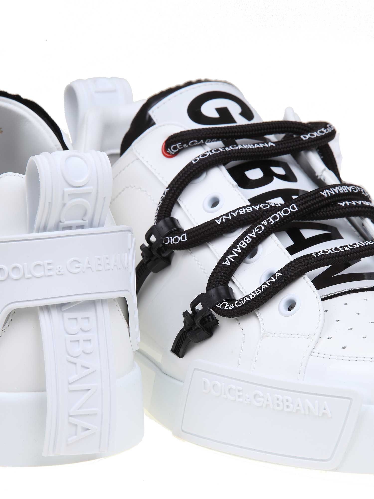 DOLCE & GABBANA PORTOFINO LEATHER AND PATENT LEATHER SNEAKERS
