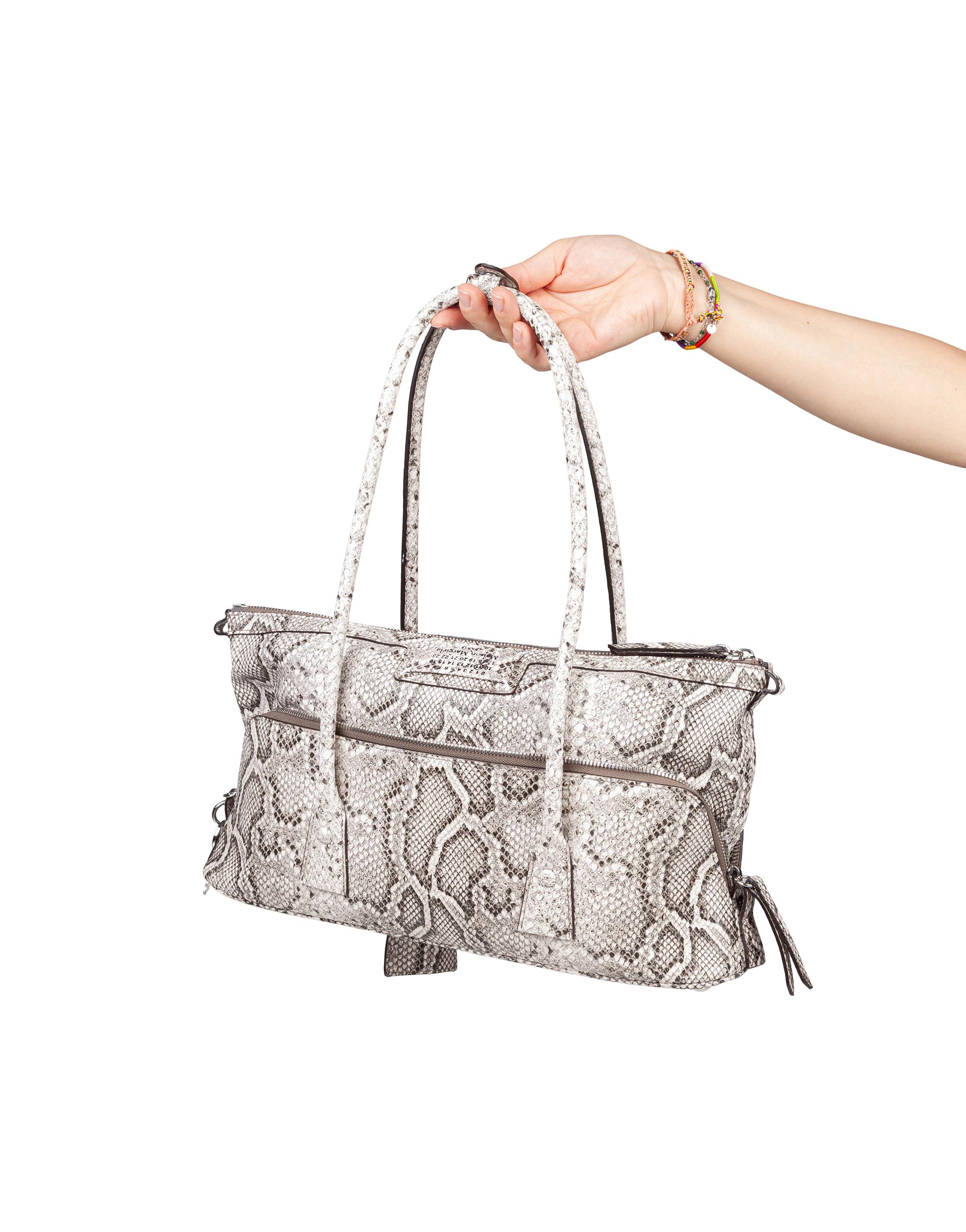 MAISON MARGIELA 5AC EAST WEST PYTHON-PRINT LEATHER SHOULDER BAG