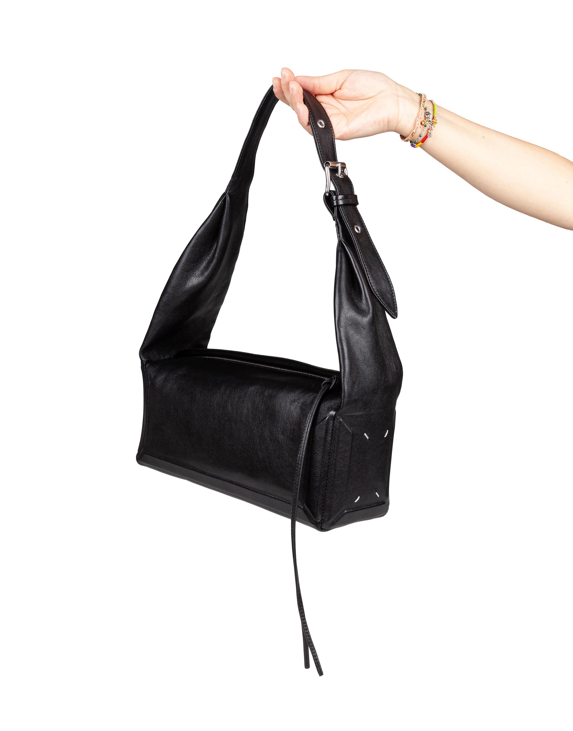 MAISON MARGIELA BLACK LEATHER EAST WEST MEDIUM SHOULDER BAG
